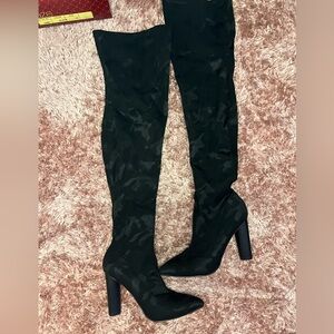 Glaze Black Camo Over the Knee Boots Size 10